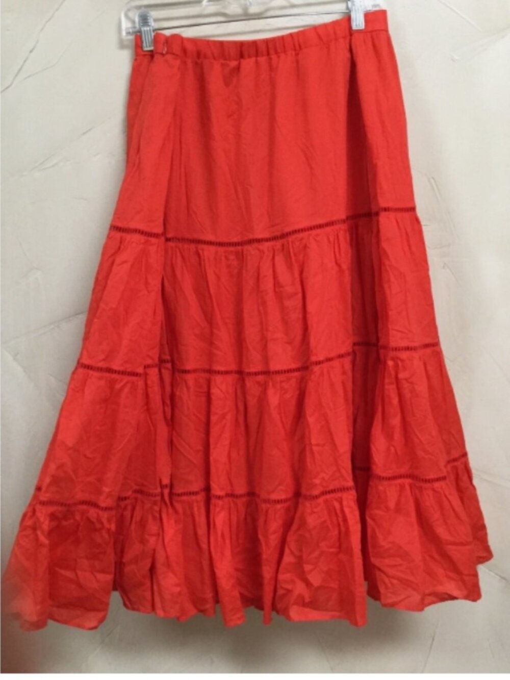 j crew women skirt size XXL tiered Skirt orange Midi Long Cotton lined - Picture 2 of 4